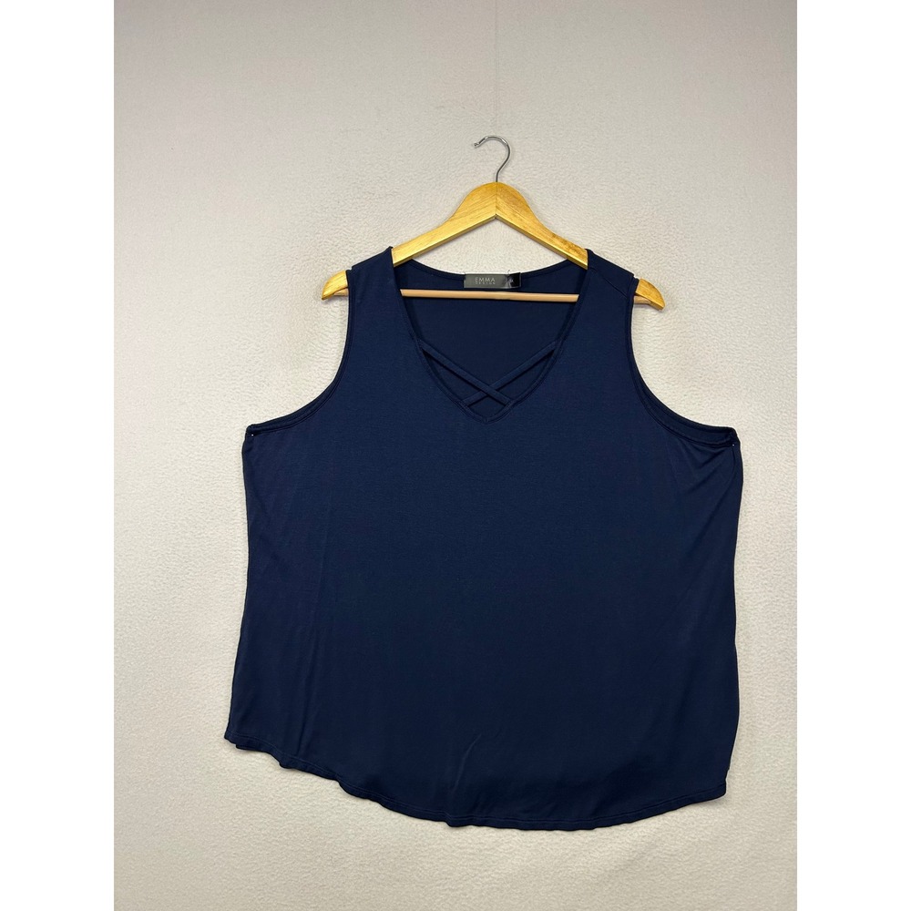 Minimalist Emma Design Women 3X Navy Blue Criss Cross V-Neck Tank Top Layering